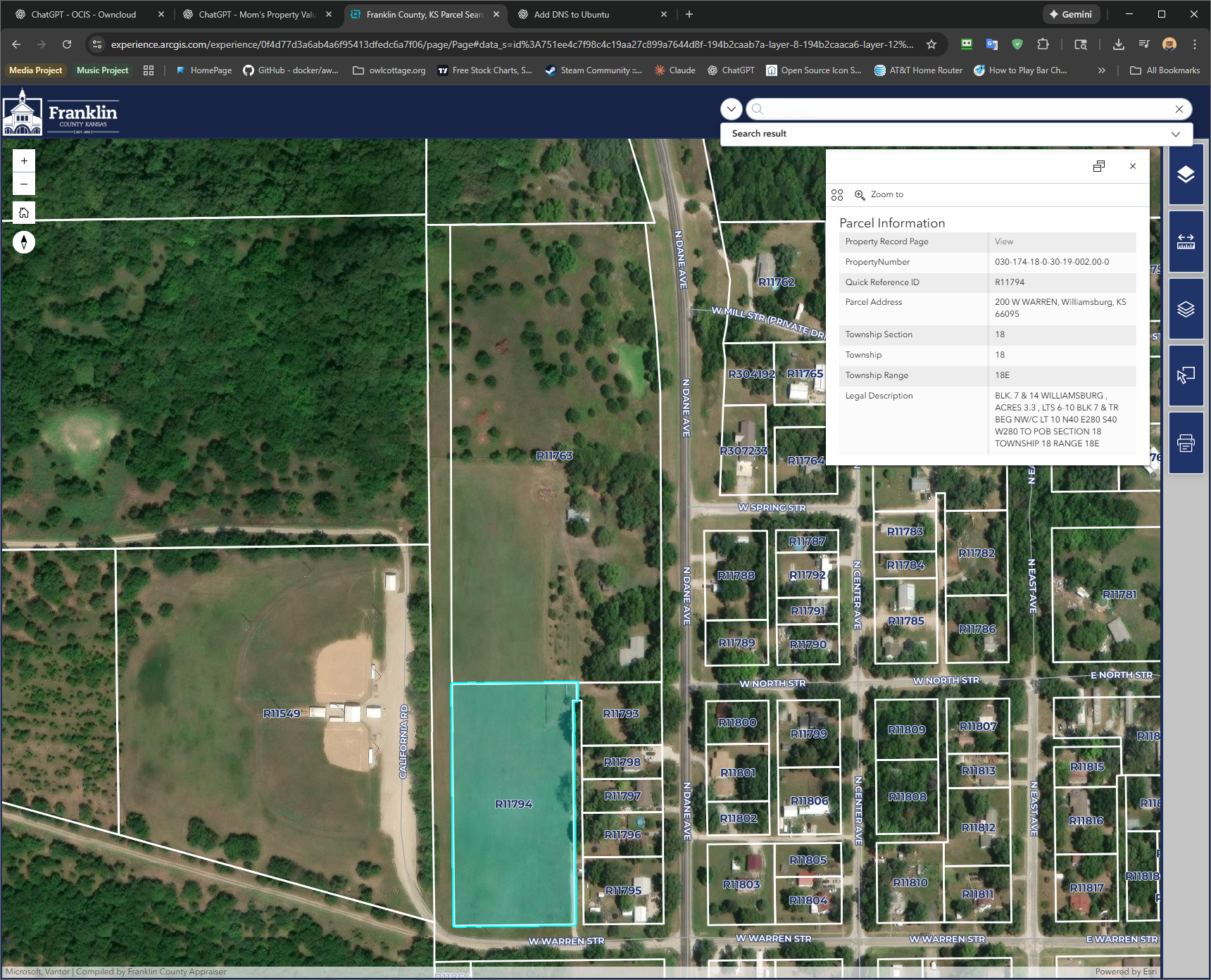 Satellite view — Williamsburg, KS (3.3 acres, Parcel 030-174-18-0-30-19-002.00-0)